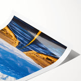 Rolled print showcasing a vibrant landscape design with rich colors and intricate details, securely packaged in a sturdy cardboard tube for safe shipping. Perfect for home decor enthusiasts seeking unique artwork.