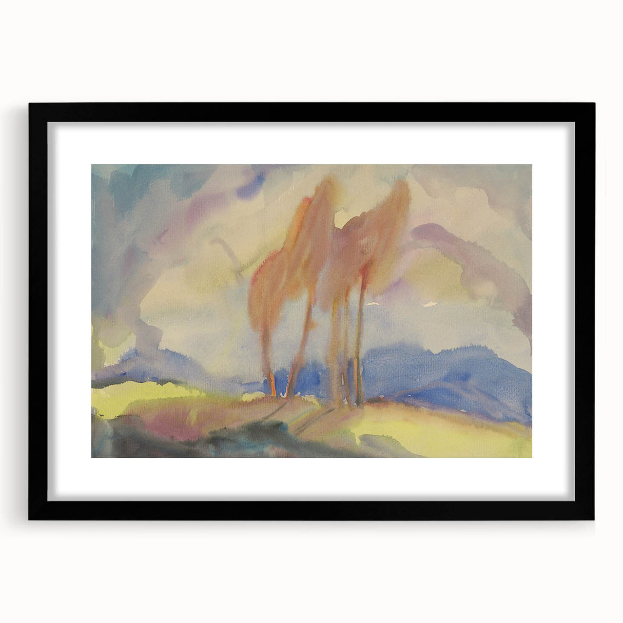 Soft Autumn Meadow - Tranquil Modern Art Print of Birch Trees in Pastels