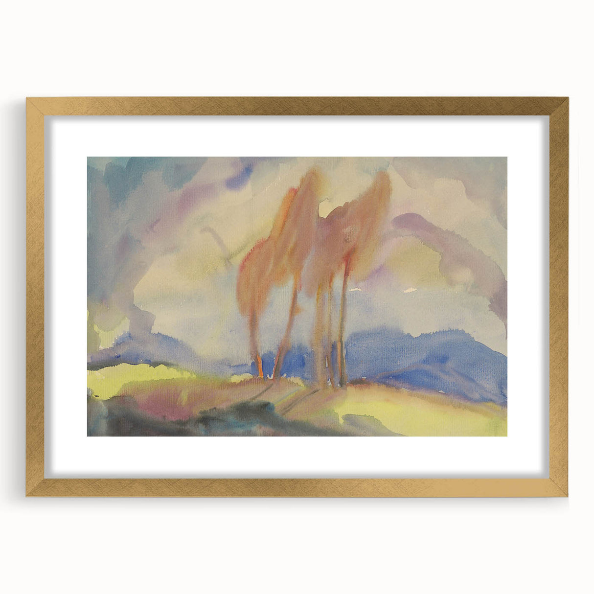 Soft Autumn Meadow - Tranquil Modern Art Print of Birch Trees in Pastels