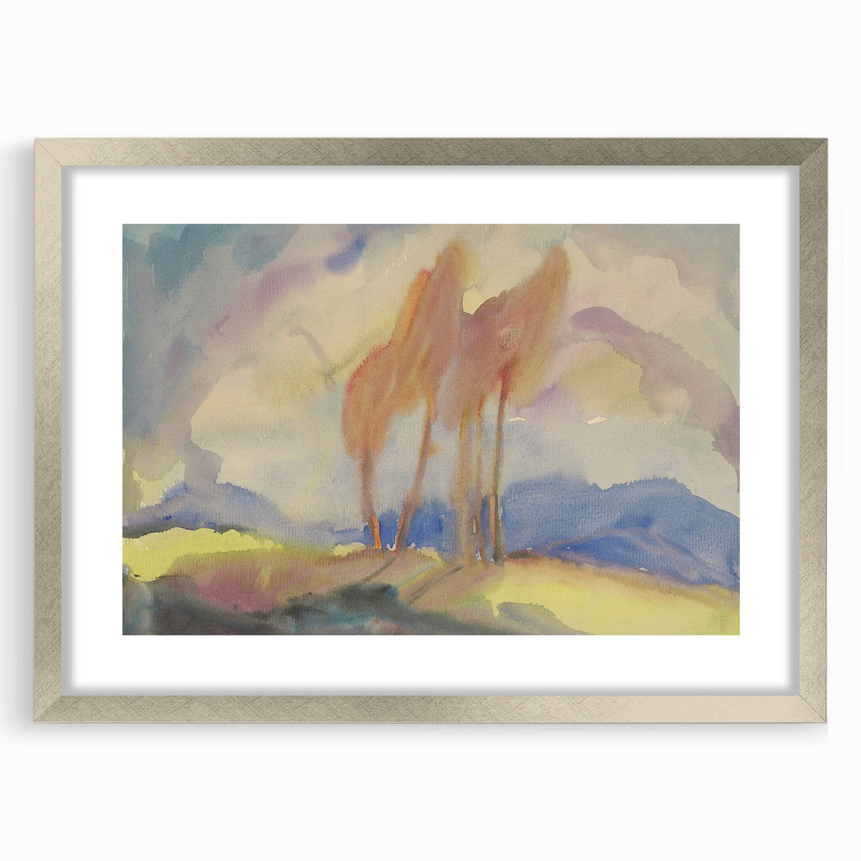 Soft Autumn Meadow - Tranquil Modern Art Print of Birch Trees in Pastels
