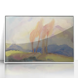 Soft Autumn Meadow - Tranquil Modern Art Print of Birch Trees in Pastels