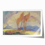 Soft Autumn Meadow - Tranquil Modern Art Print of Birch Trees in Pastels