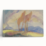Soft Autumn Meadow - Tranquil Modern Art Print of Birch Trees in Pastels