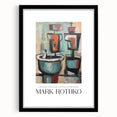 Extra large abstract art print with vibrant blue and red hues on a textured canvas, framed in black.