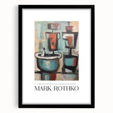 Extra large abstract art print with vibrant blue and red hues on a textured canvas, framed in black.