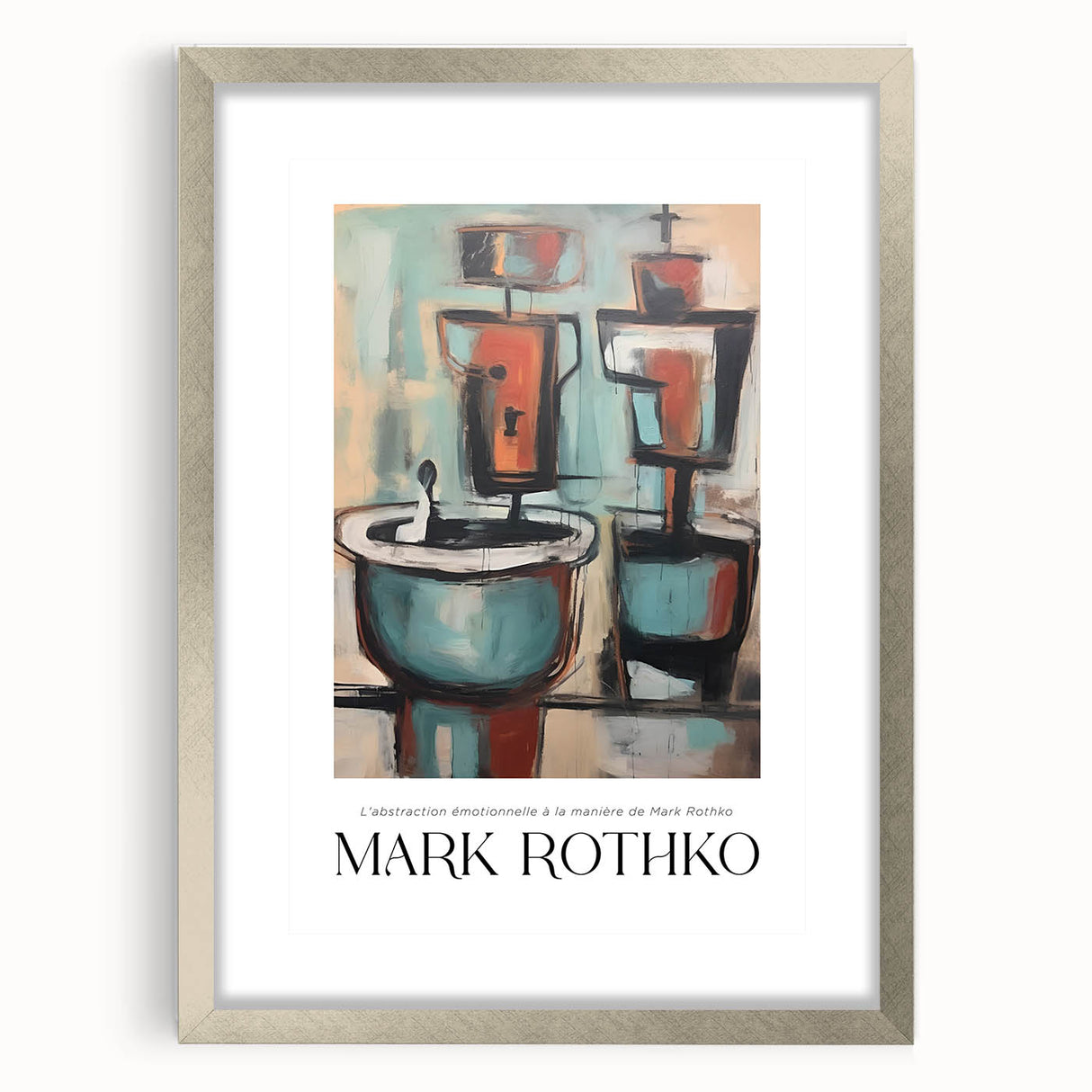 Textured abstract art print in red and burgundy on a silver-framed canvas, ideal for modern bedroom decor.