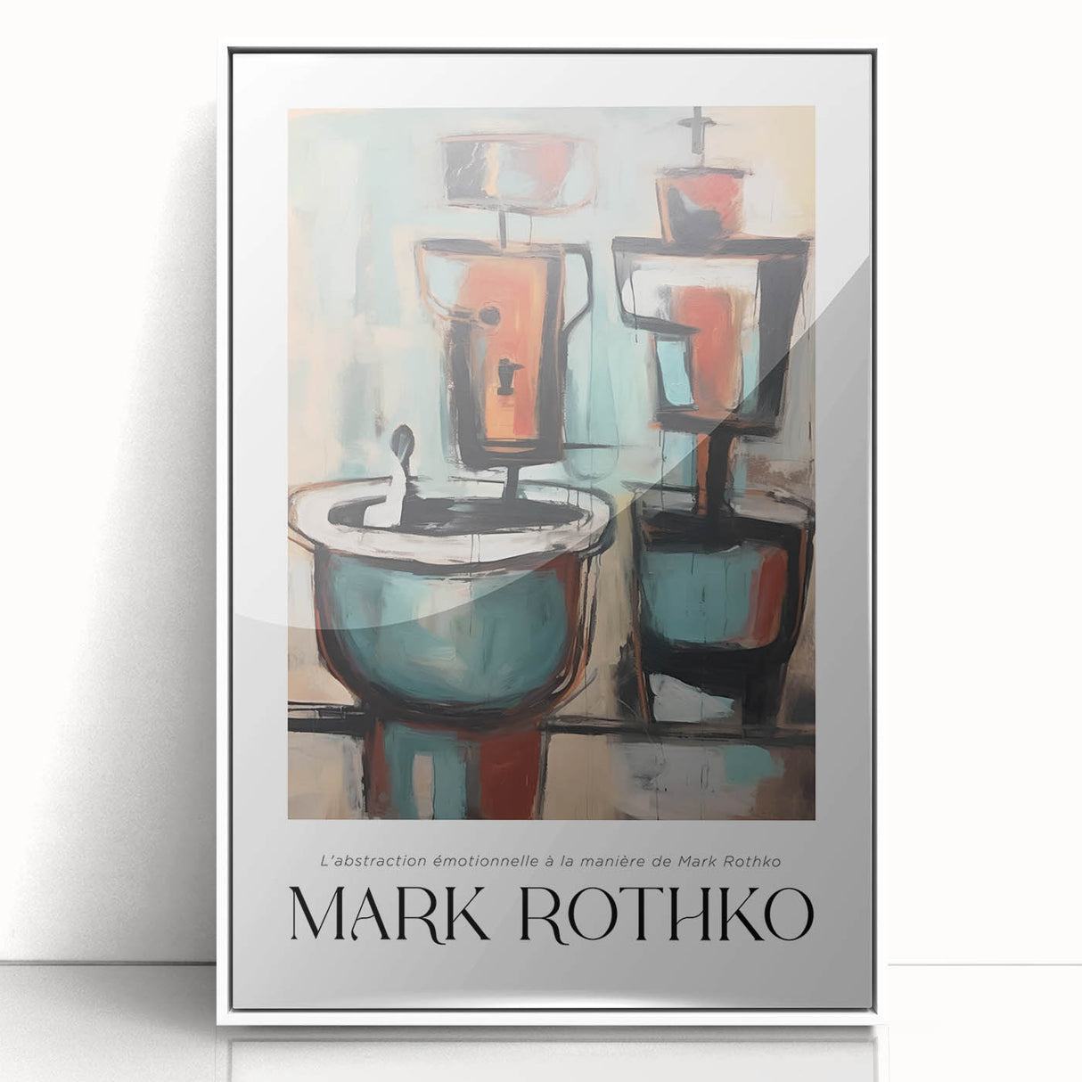 Modern art wall decor featuring a Rothko-inspired abstract design in muted red and black on a framed acrylic.