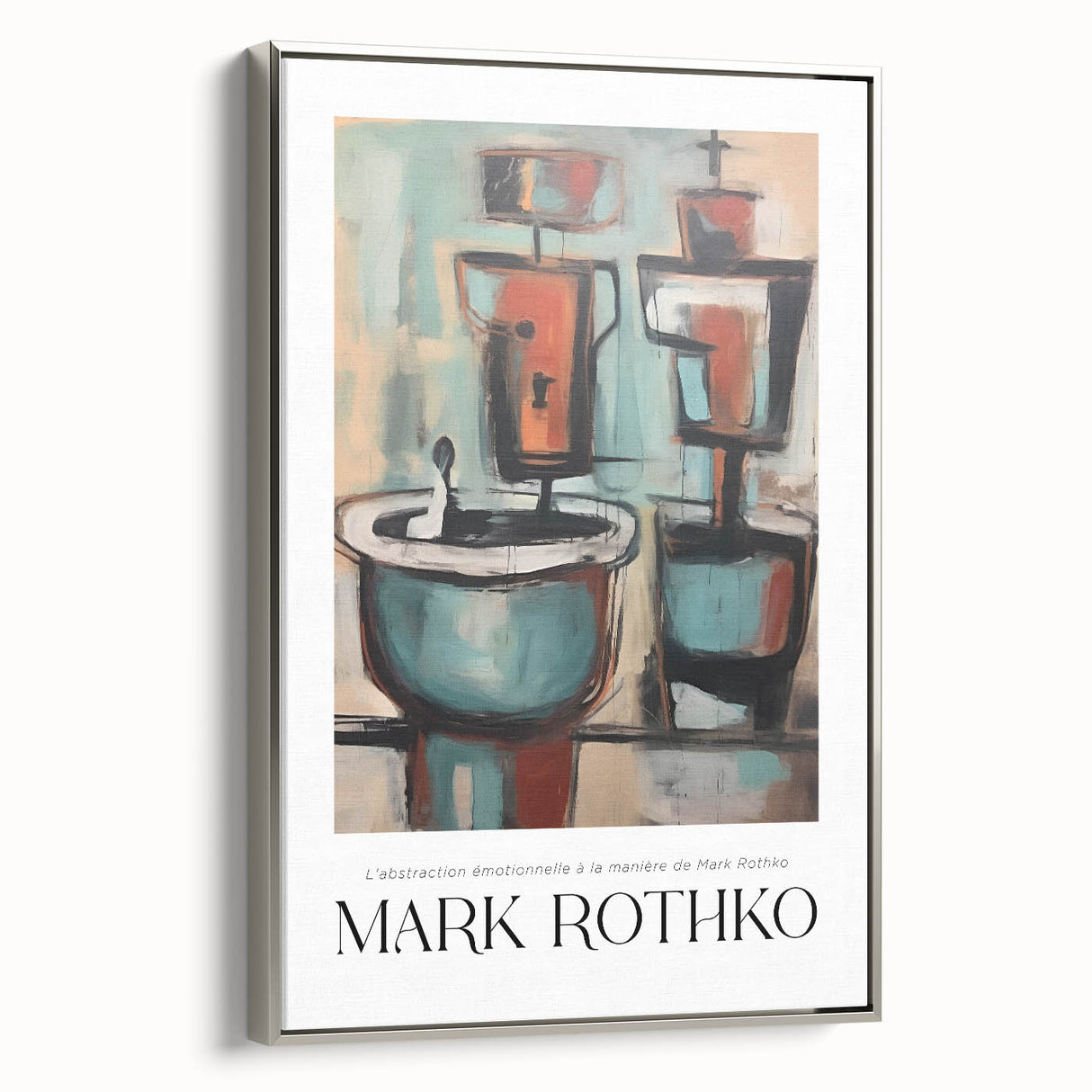 Framed canvas of a Rothko-inspired landscape art painting, featuring bold black with vibrant color blocks.