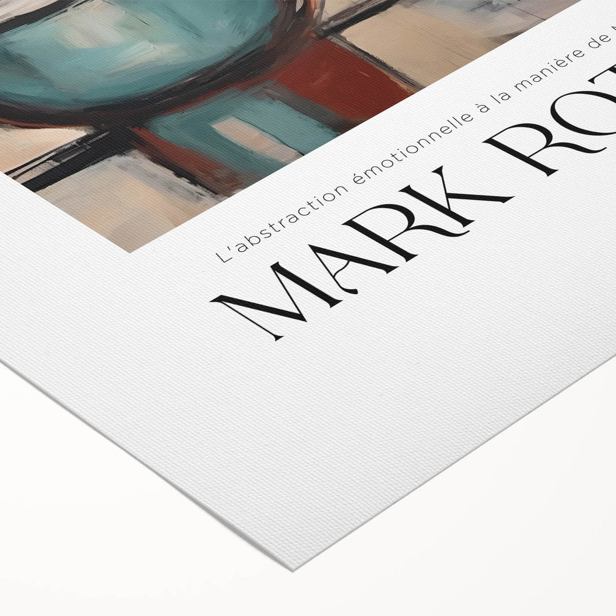 Art deco poster featuring abstract blocks in muted red and blue on rolled canvas, suitable for dining room decor.