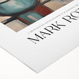 Art deco poster featuring abstract blocks in muted red and blue on rolled canvas, suitable for dining room decor.