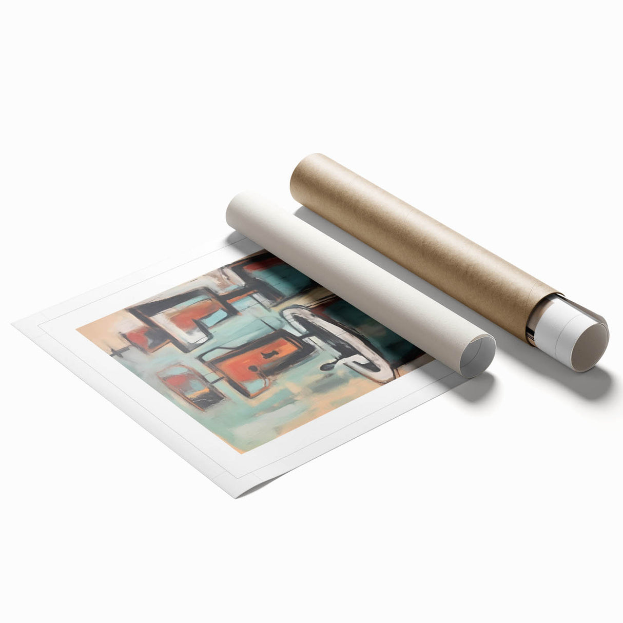Extra large rolled print featuring abstract floral design in muted earth tones, suitable for classy bathroom wall art.