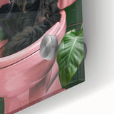 Bathroom Wall Decor - Black Cat on Pink Toilet