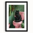 Bathroom Wall Decor - Black Cat on Pink Toilet