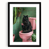 Bathroom Wall Decor - Black Cat on Pink Toilet