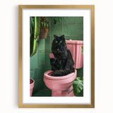 Bathroom Wall Decor - Black Cat on Pink Toilet