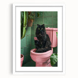 Bathroom Wall Decor - Black Cat on Pink Toilet
