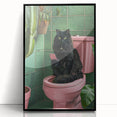 Bathroom Wall Decor - Black Cat on Pink Toilet