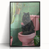 Bathroom Wall Decor - Black Cat on Pink Toilet