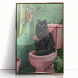 Bathroom Wall Decor - Black Cat on Pink Toilet