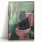 Bathroom Wall Decor - Black Cat on Pink Toilet