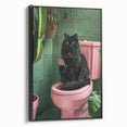 Bathroom Wall Decor - Black Cat on Pink Toilet