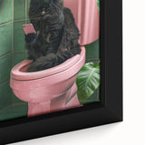 Bathroom Wall Decor - Black Cat on Pink Toilet