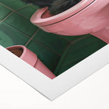Bathroom Wall Decor - Black Cat on Pink Toilet