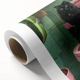Bathroom Wall Decor - Black Cat on Pink Toilet