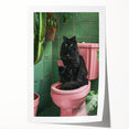 Bathroom Wall Decor - Black Cat on Pink Toilet