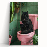 Bathroom Wall Decor - Black Cat on Pink Toilet