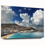 Large abstract wall art depicting an Algerian landscape in muted earth tones on acrylic glass.