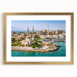 Textured abstract art print of Egyptian scenery in gold frame, ideal for bedroom wall decor.