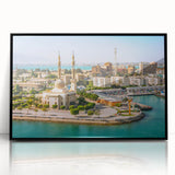 Large abstract wall art depicting the Egyptian landscape in muted earth tones on a framed acrylic.