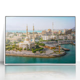 Framed acrylic print of an Egyptian landscape in muted earth tones, ideal for modern art wall decor.