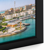 Extra large framed canvas featuring a textured depiction of the Egyptian landscape in vibrant, colorful art.