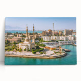 Black and white stretched canvas featuring a large Egyptian landscape, ideal for kitchen wall art or bedroom decor.