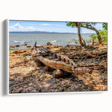 Framed canvas of an Ethiopian landscape in muted earth tones, ideal for bedroom wall art.