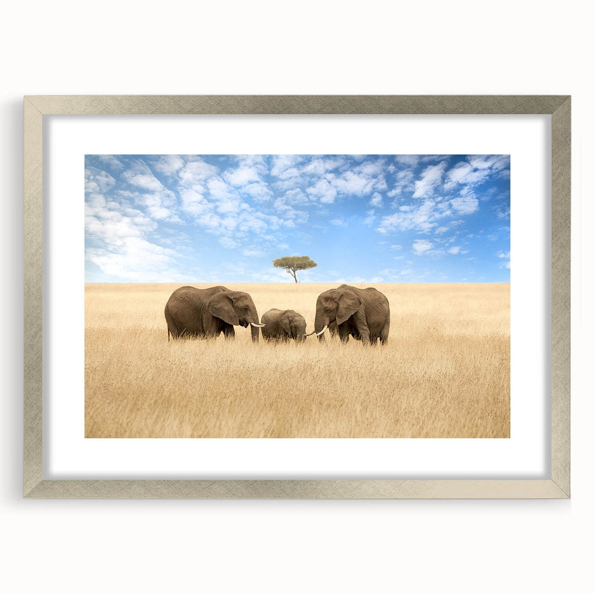 Abstract art print of African scenery in muted earth tones on a framed canvas, suitable for bedroom or dining room decor.