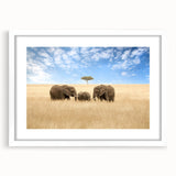 Extra large abstract art print featuring a textured African landscape in muted earth tones, framed with a white mat.