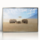 Art deco poster of a Kenyan savannah scene in muted earth tones on framed acrylic, ideal for modern art wall decor.