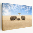 Large stretched canvas featuring a serene Kenyan landscape in earthy tones, ideal for kitchen wall art.