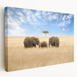 Large stretched canvas featuring a serene Kenyan landscape in earthy tones, ideal for kitchen wall art.