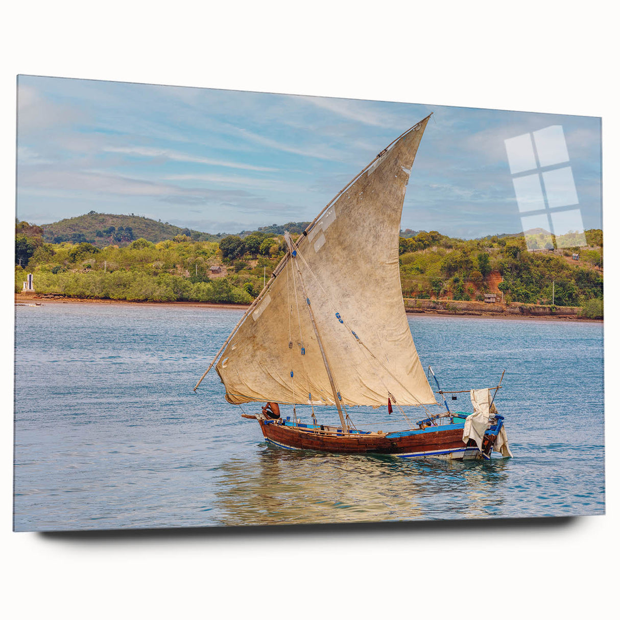 Large abstract wall art depicting the Madagascar scenery in muted earth tones on acrylic glass.