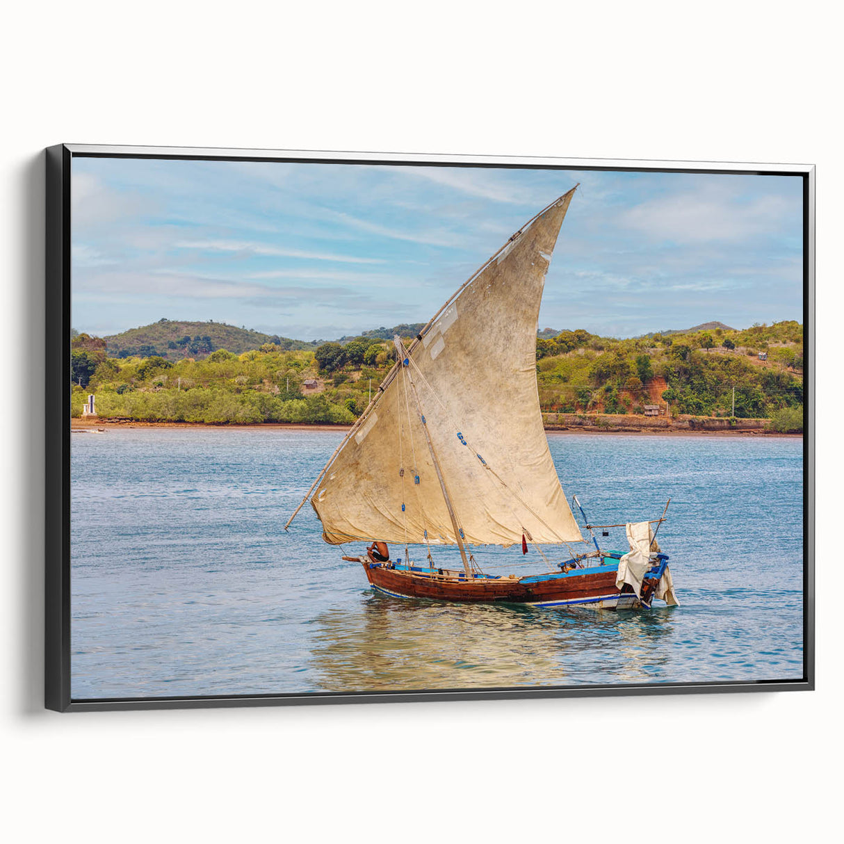 Black and white wall art featuring a vintage-style Madagascar landscape on framed canvas, ideal for bedroom decor.