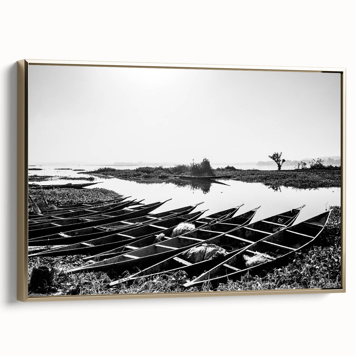 Framed canvas of a Mali landscape painting featuring vibrant earth tones and black silhouettes, ideal for living room decor.