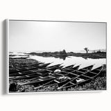 Framed canvas depicting a vintage-style Mali landscape in black and white tones, ideal for bedroom wall art.