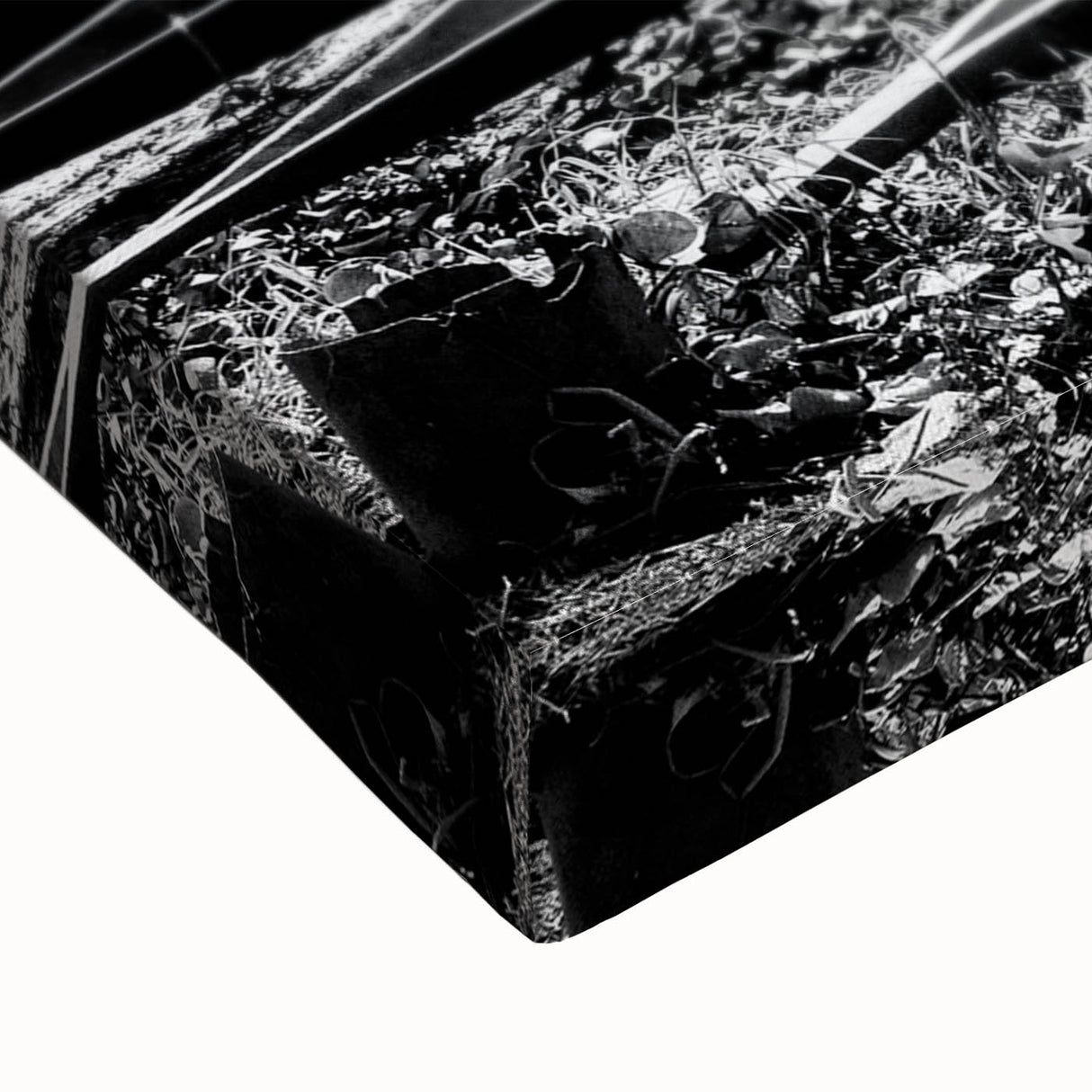 Large art depicting a black and white landscape of Mali on stretched canvas, suitable for bedroom wall decor.