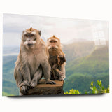 Large abstract wall art featuring a serene Mauritius landscape in muted blue and green tones on acrylic glass.