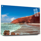 Large abstract wall art depicting the Moroccan landscape in earthy tones on acrylic glass.