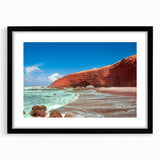 Extra large abstract art print depicting colorful, textured Moroccan scenery on a black framed canvas.